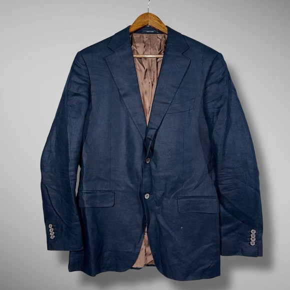 Suitsupply Baird McNutt 100% Linen Sport Coat Blazer 40L Mens Blue Suit Jacket - Picture 1 of 13